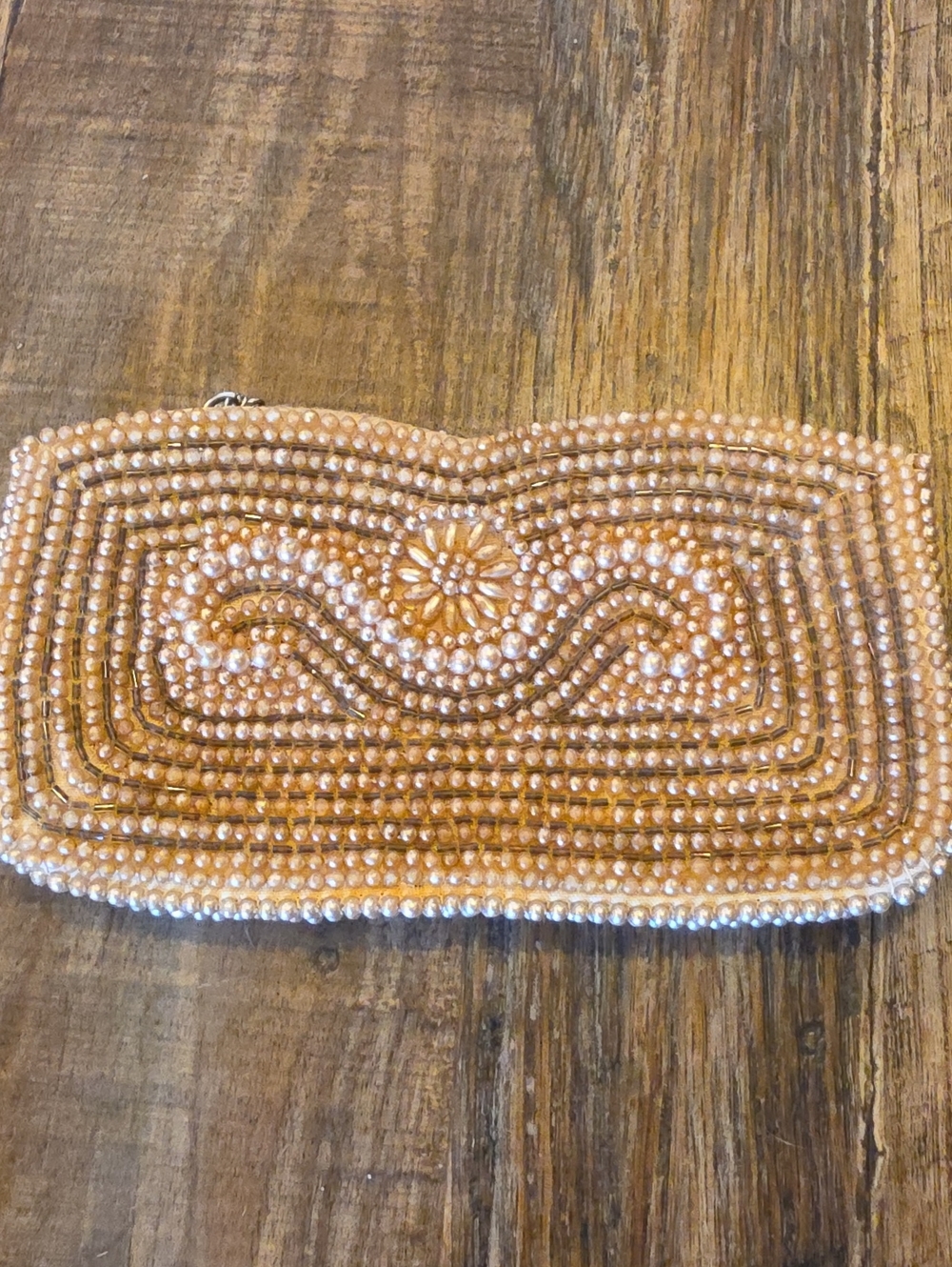Seed Bead and Pearl-Beaded Evening Clutch in Gold, Ivory, Champagne 6 1/2x3 1/2